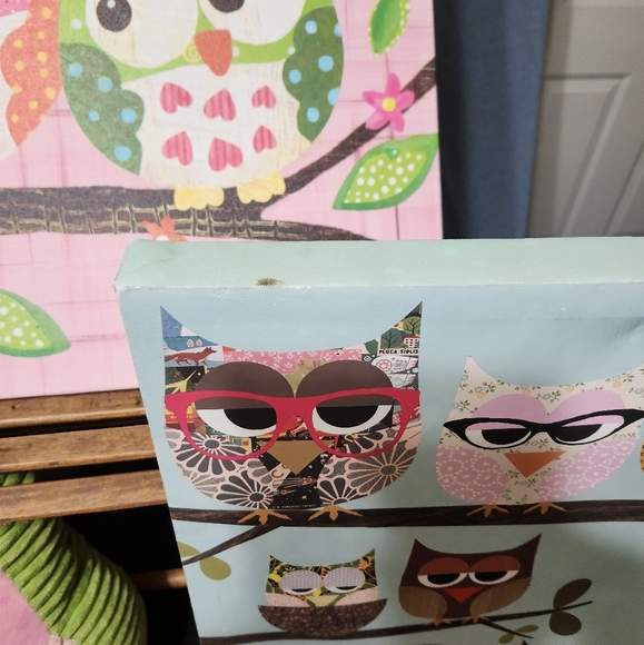 Oopsy Daisy Too and unbranded blue owl canvas. Owl Throw Pillow - Picture 3 of 4